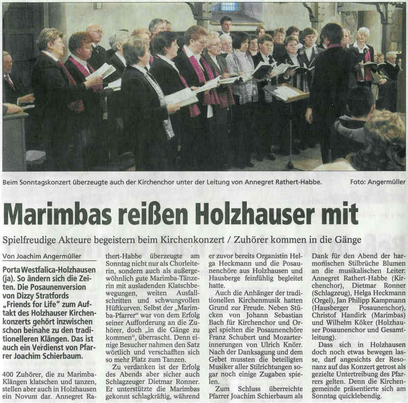 Artikel im MT zur Chor- und Instrumentalmusik mit Foto des Kirchenchores