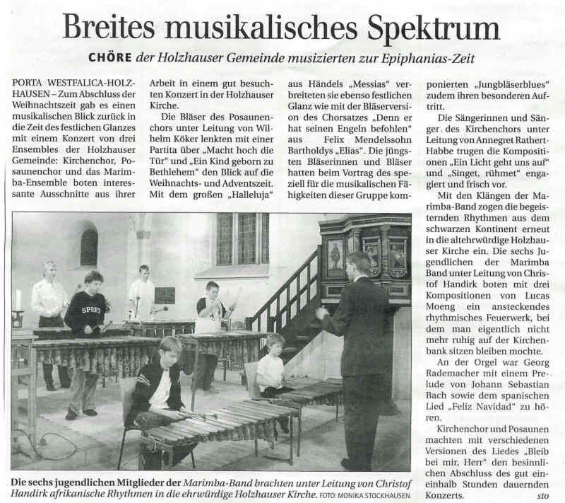 Bericht UK mit Foto von Marimba Band